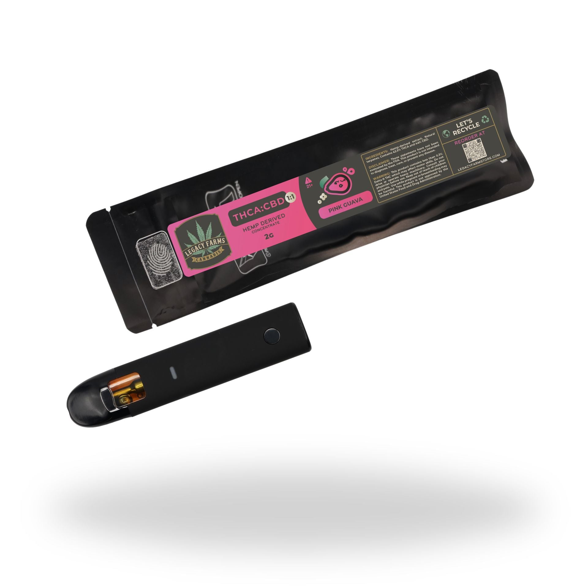 Pink Guava THCA:CBD 1:1 Legacy Farms Disposable Vape The Hemp Farmacy 